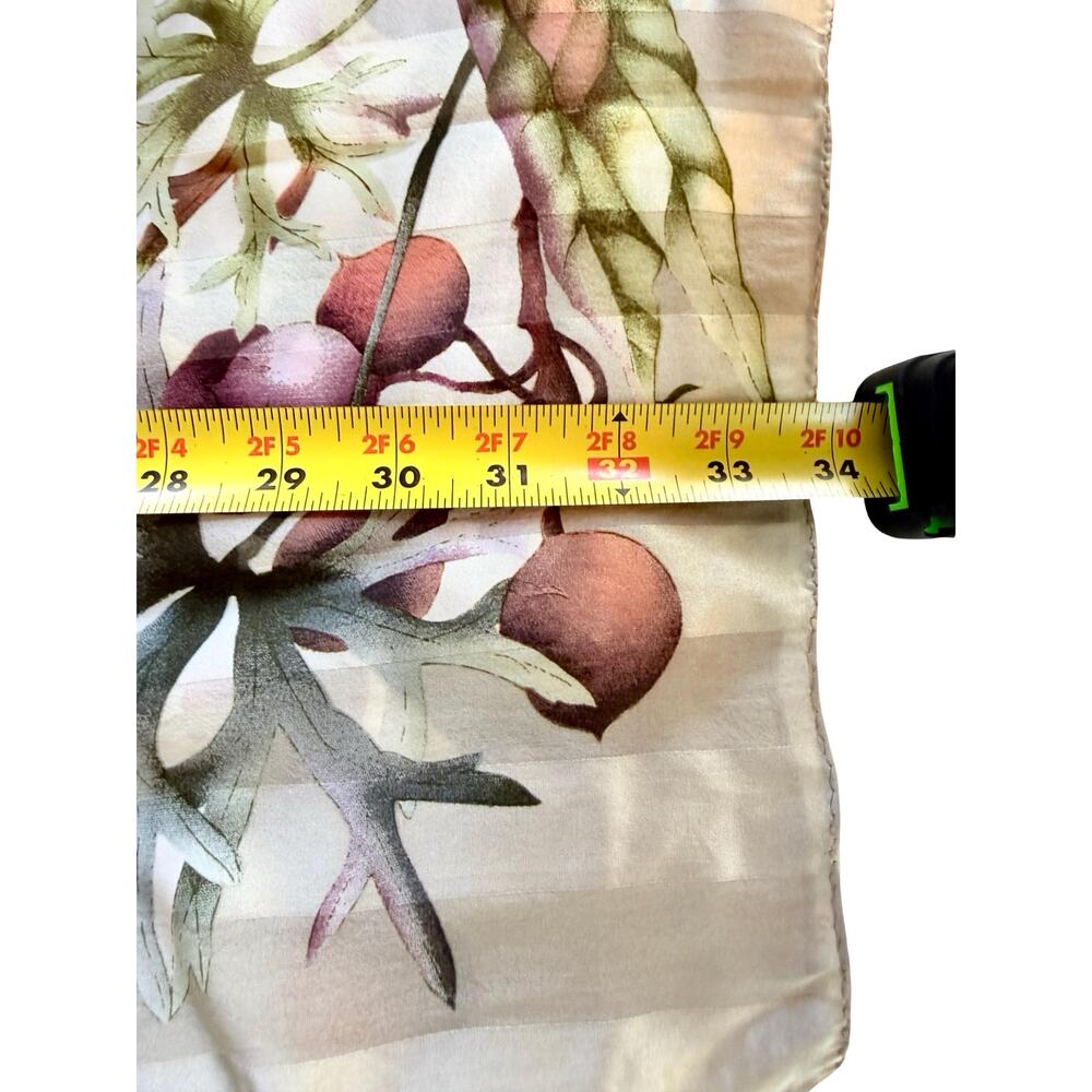 Vintage Anne Klein 1990s Silk Ivory Striped Pomegranate Scarf NWT 34x34 - Picture 10 of 11